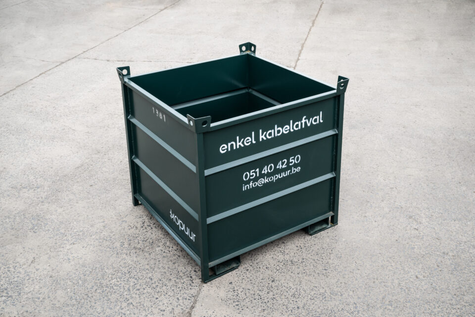 Groene Kopuur-container M15 voor kabelafval, inhoud 1,5 m³, afmetingen 125 x 130 x 125 cm, gratis containerservice voor bedrijven